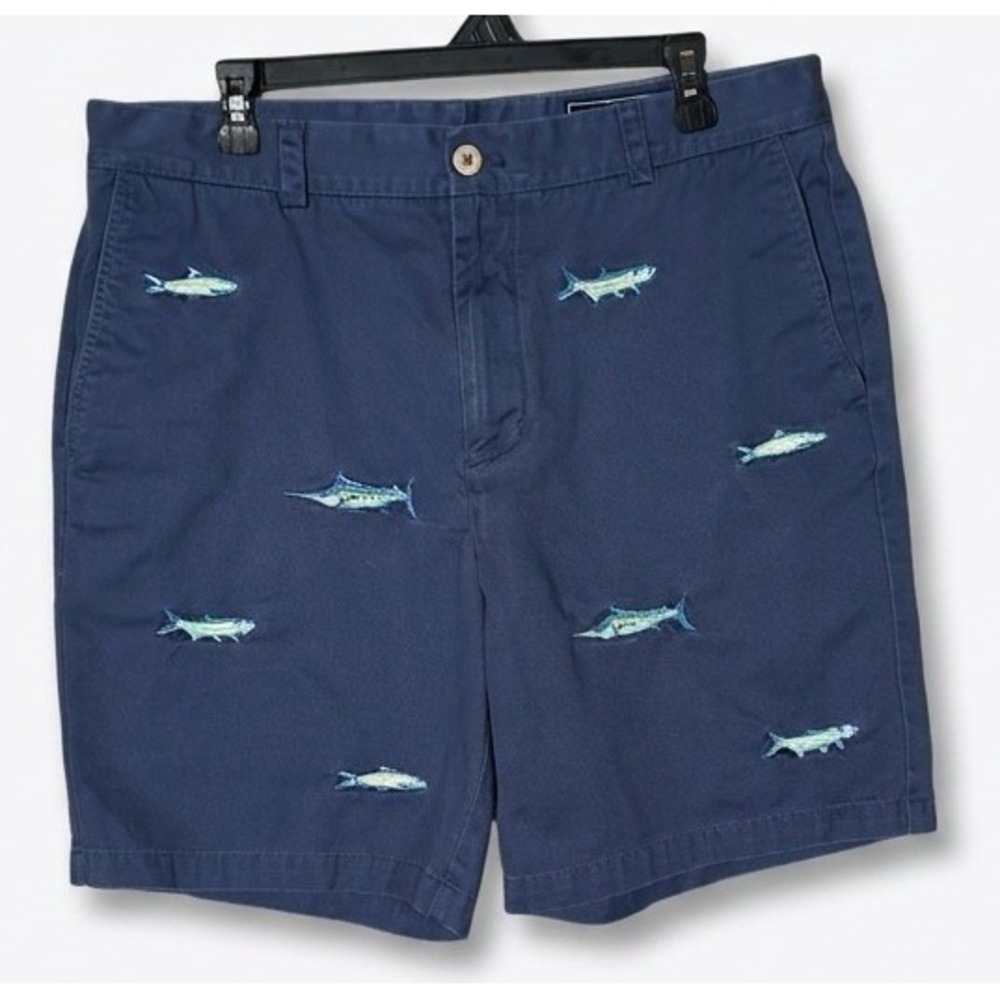 Vineyard Vines Mens 36 Blue Embroidered Fish Nautical Cotton Twill Chino Shorts